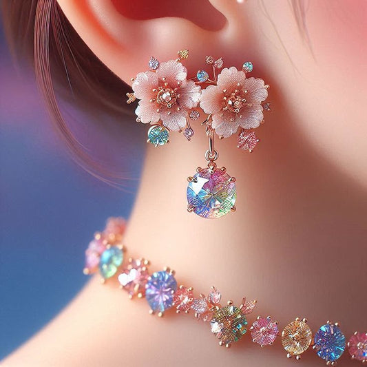 Awsome Girl Designed Flower Diamond Necklace and Earrings